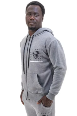 Abarth AH024ZP grauer Kapuzenpullover aus Baumwollmischung mit Reißverschluss