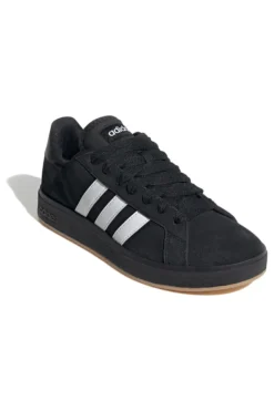Adidas Grand Court Base 00er Retro-Sneaker in Schwarz mit weißen Streifen