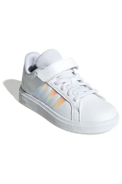 Adidas Grand Court 2.0 EL C – Weiße Sneakers mit schillernden Streifen und Klettverschluss