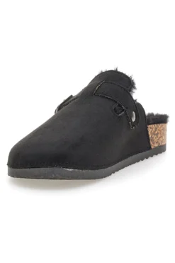 Altemberg 1210 Schwarze Hausschuhe mit Schnalle und Fellfutter
