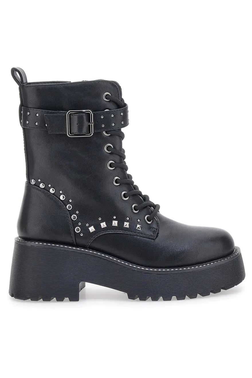 Anfibi Neri Flatform con Borchie e Cinturino Me&Me RQ24W16B