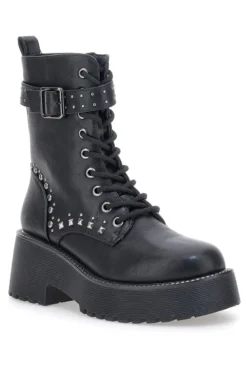 Anfibi Neri Flatform con Borchie e Cinturino Me&Me RQ24W16B