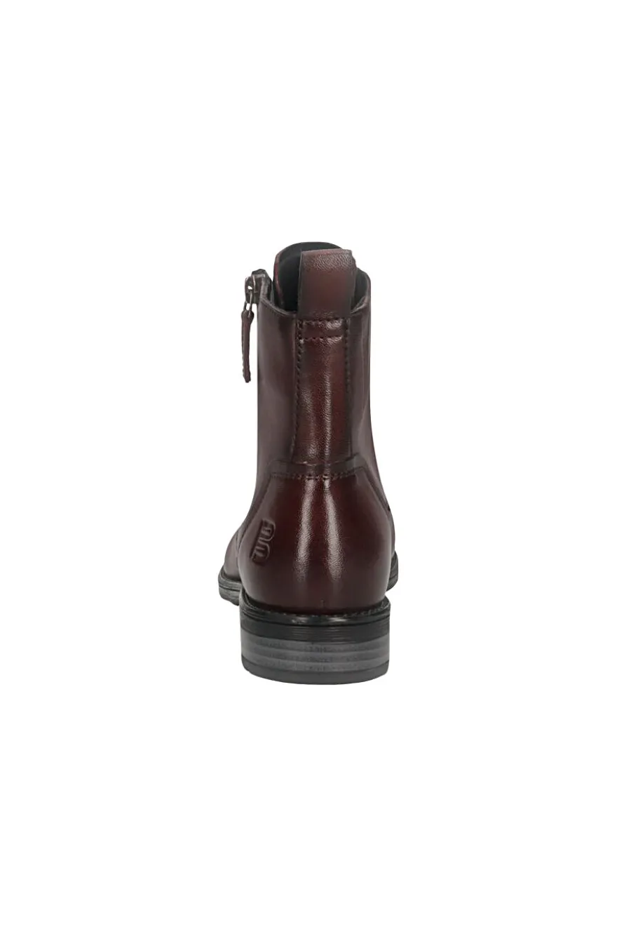 Bagatt D11AFS3K4100 Burgunderfarbene Leder-Schnürstiefel mit Reißverschluss und warmem Futter