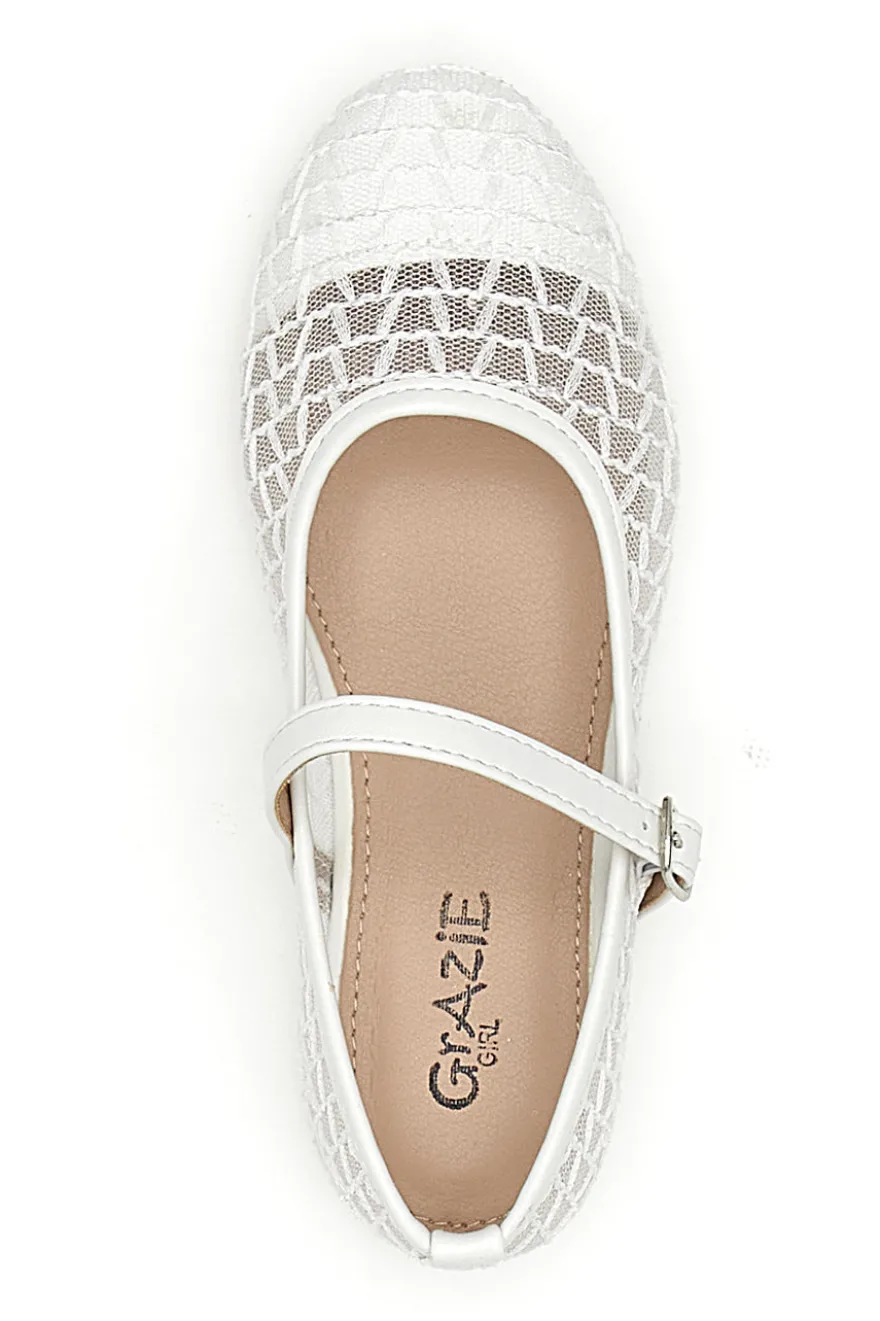 Ballerine bianche traforate con cinturino Grazie girl 392610S
