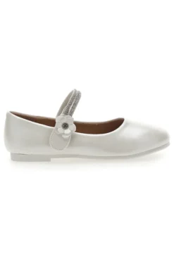 Ballerine Bianco Perlato Con Strass e Applicazione Floreale Pitt Kids 392451