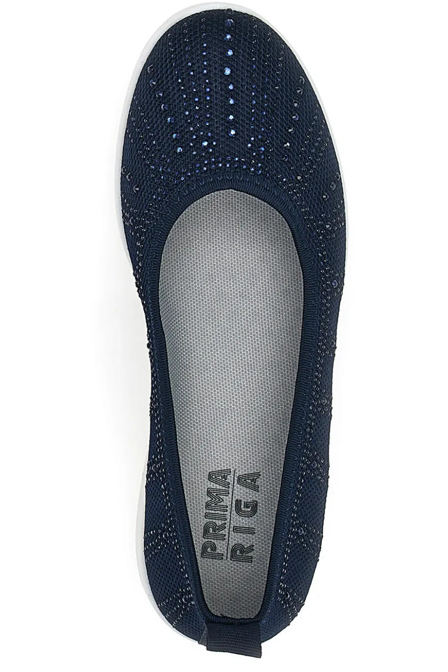 Ballerine Blu In Tessuto Con Strass Prima Riga 429