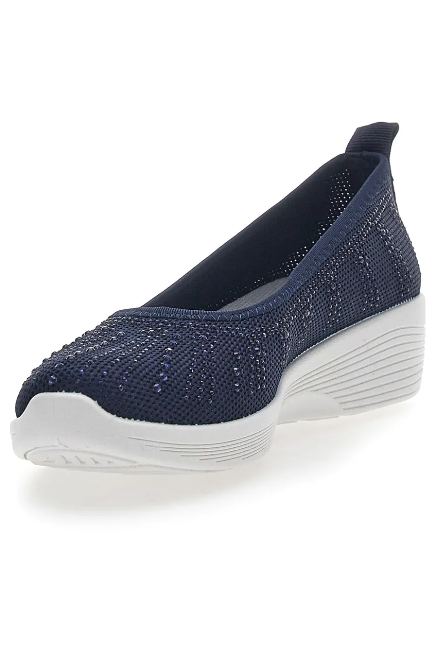 Ballerine Blu In Tessuto Con Strass Prima Riga 429