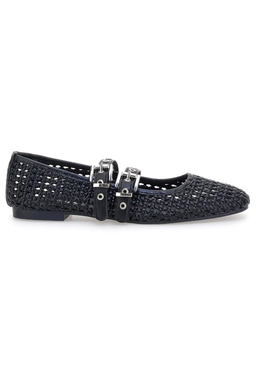 Ballerine nere intrecciate con fibbie The First IDE12 da Donna
