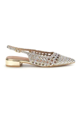 Ballerine slingback oro intrecciate con punta affusolata First Lady P661