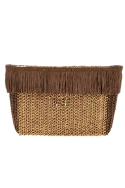 Basile CLASS BA27401 Braun gewebte Fransen Strand Clutch Tasche