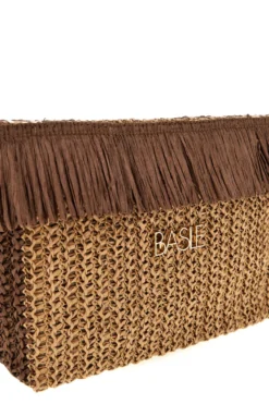 Basile CLASS BA27401 Braun gewebte Fransen Strand Clutch Tasche