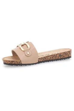 Beige Hausschuhe mit dekorativer Schnalle FUN BEACH 181003
