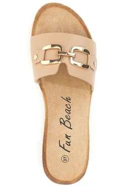Beige Hausschuhe mit dekorativer Schnalle FUN BEACH 181003