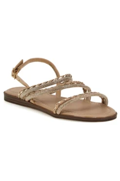 Beige Sandalen mit glänzenden Riemen Café kosten RH4