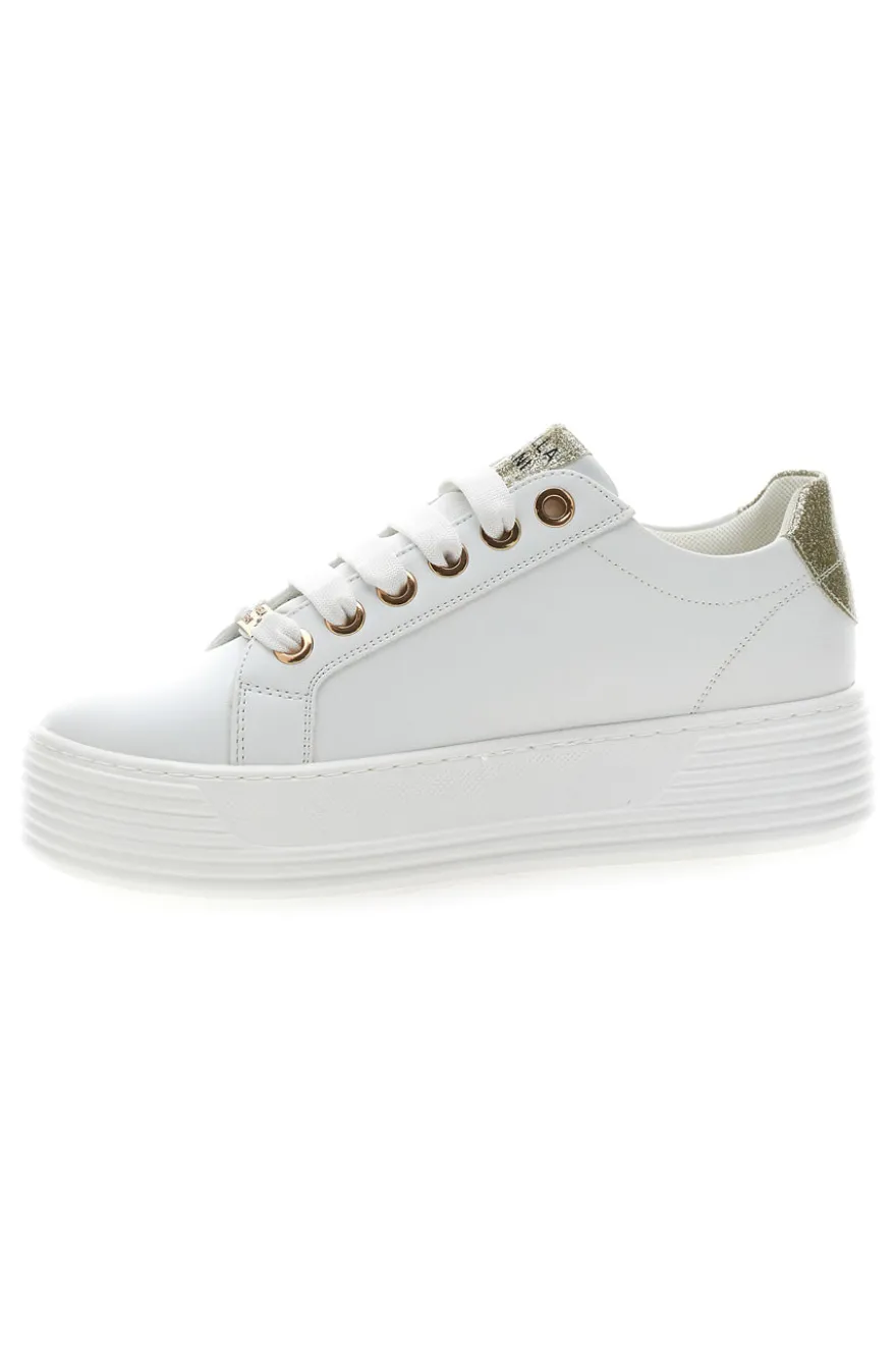 Beige Sneakers mit goldenen Glitzerdetails und Reißverschluss Mariella Burani 51031