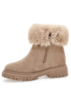 Beige Stiefeletten mit seitlichem Reißverschluss, Pelzbesatz und warmer Innenausstattung Carrera CAW759136363
