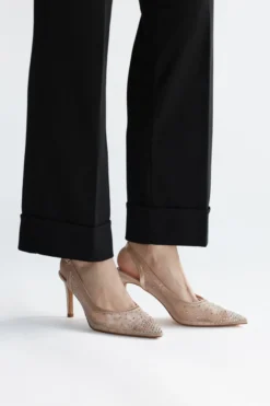 Beige Tüll Slingback Pumps mit Strasssteinen First Lady P656