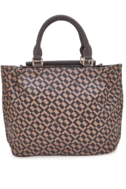Borsa a mano marrone con stampa geometrica Lancetti LL25W-107-1