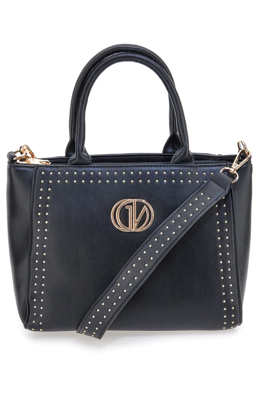 Borsa a mano nera con borchie e tracolla Guido Vietri K30,374,B016
