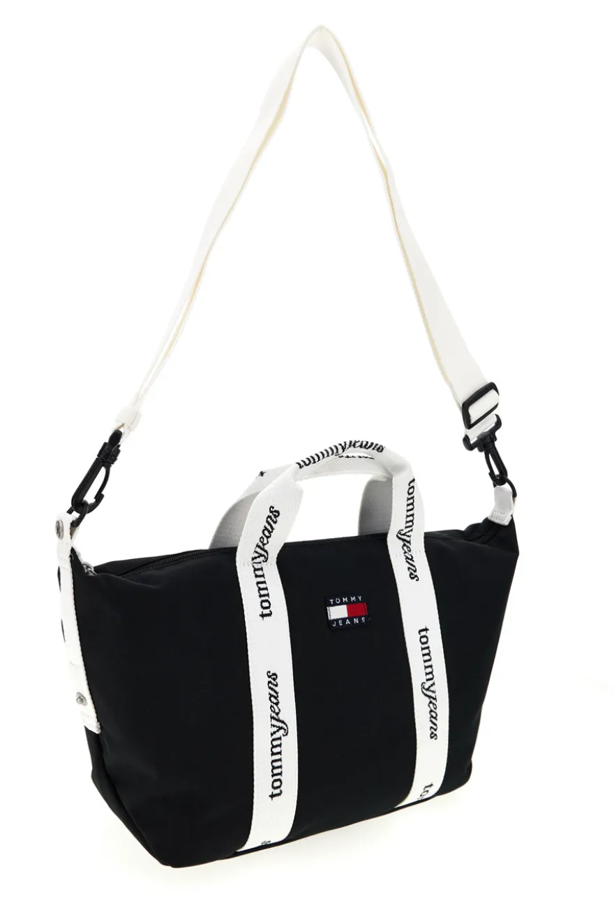 Borsa a Mano Nera in Tessuto con Bande Logo Tommy Jeans 18460