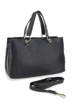 Borsa a mano nera in vera pelle con doppi manici e tracolla removibile Basile BA3672TI