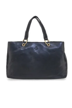 Borsa a mano nera in vera pelle con doppi manici e tracolla removibile Basile BA3672TI