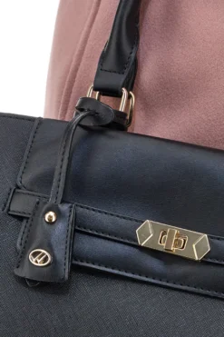 Borsa a Spalla Nera con dettagli Dorati e Manico Double Check 18248-2