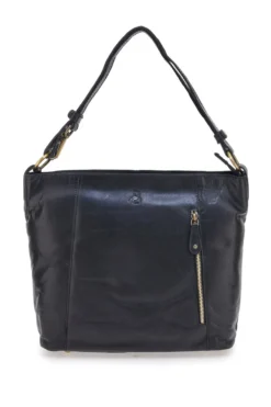 Borsa a spalla nera in vera pelle artigianale con zip Basile BA3665TI