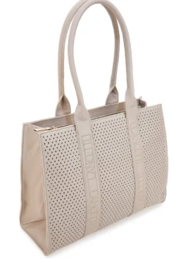 Borsa a spalla traforata beige con manici Lancetti LL25S-253-1