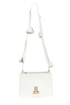 Borsa a Tracolla Bianca con Logo Dorato e Tracolla con Fiori Lancetti LL26S-106-2