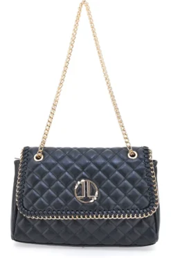 Borsa a tracolla Nera Trapuntata con Catena Dorata Lancetti 25S-259-3