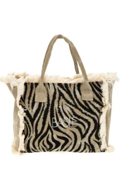 Borsa Beige e nera animalier con frange Basile CLASSBA22224