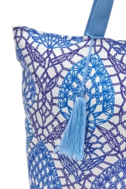 Borsa bianca e blu con fantasia geometrica e nappina Basile BA22152