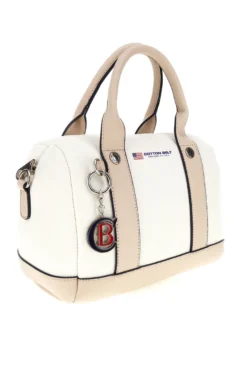 Borsa bianca inserti beige manici doppi Cotton belt 19,045,B028