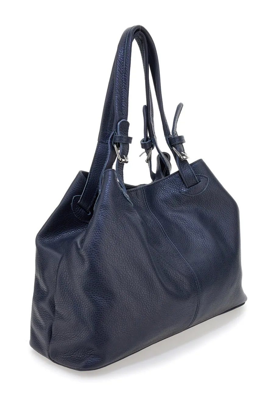 Borsa blu a spalla in vera pelle N.B. 021