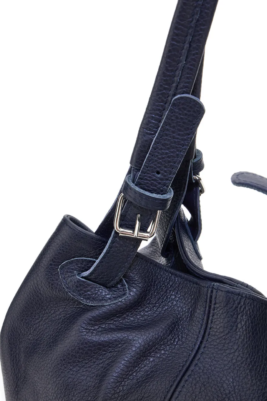 Borsa blu a spalla in vera pelle N.B. 021
