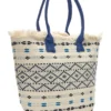 Borsa in tessuto bianco con manici blu e motivo etnico Basile BA24601