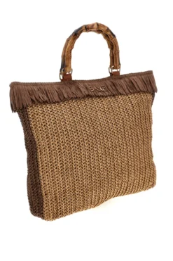 Borsa mare beige e marrone intrecciata con frange Basile CLASS BA27402