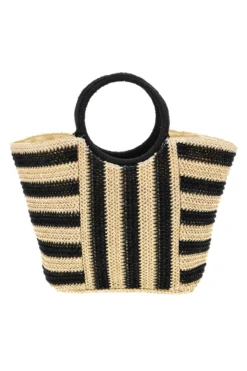 Borsa mare beige e nera intrecciata Basile BA27408