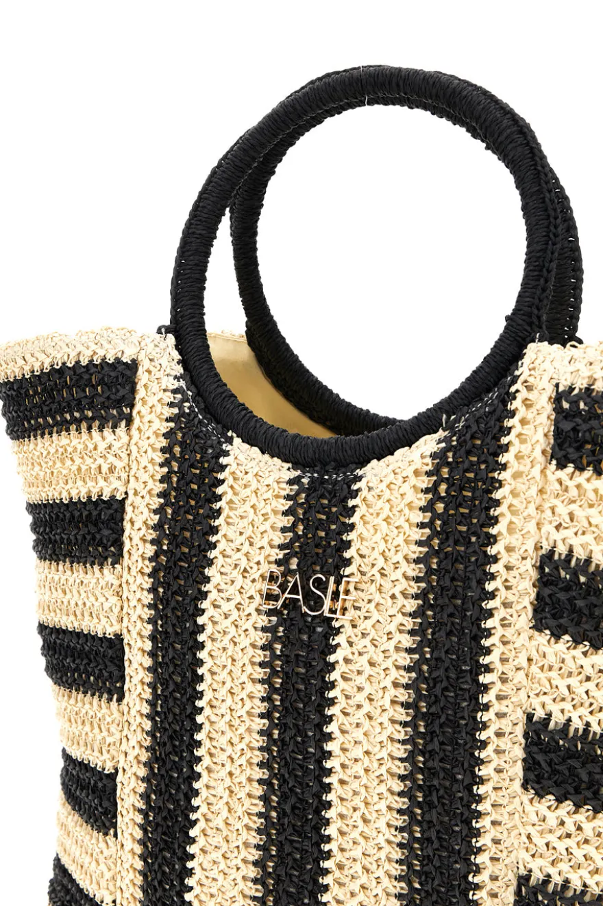 Borsa mare beige e nera intrecciata Basile BA27408