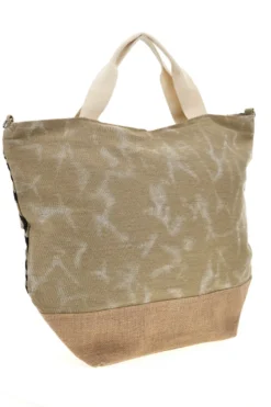 Borsa Mare Beige in Tessuto con Stampa Zebrata e Base in Iuta Basile CLASS BA22219
