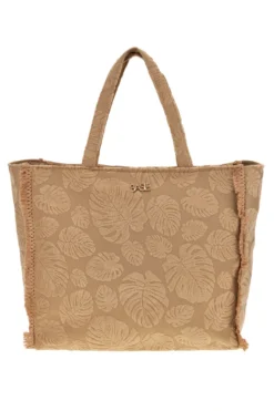 Borsa Mare Beige in Tessuto con Stampa Foglie e Frange Basile CLASS BA22208