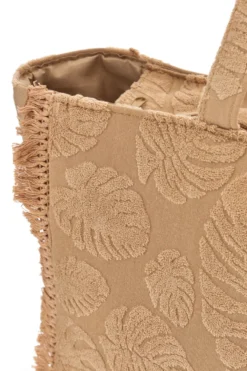 Borsa Mare Beige in Tessuto con Stampa Foglie e Frange Basile CLASS BA22208