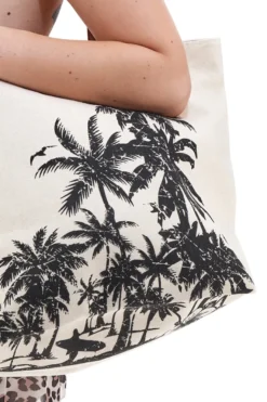 Borsa Mare Bianca con Palme Nere Fun Beach Y006
