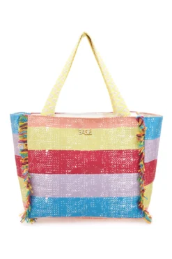 Borsa mare multicolor a righe con frange Basile 22172