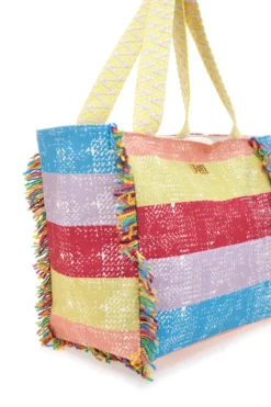 Borsa mare multicolor a righe con frange Basile 22172