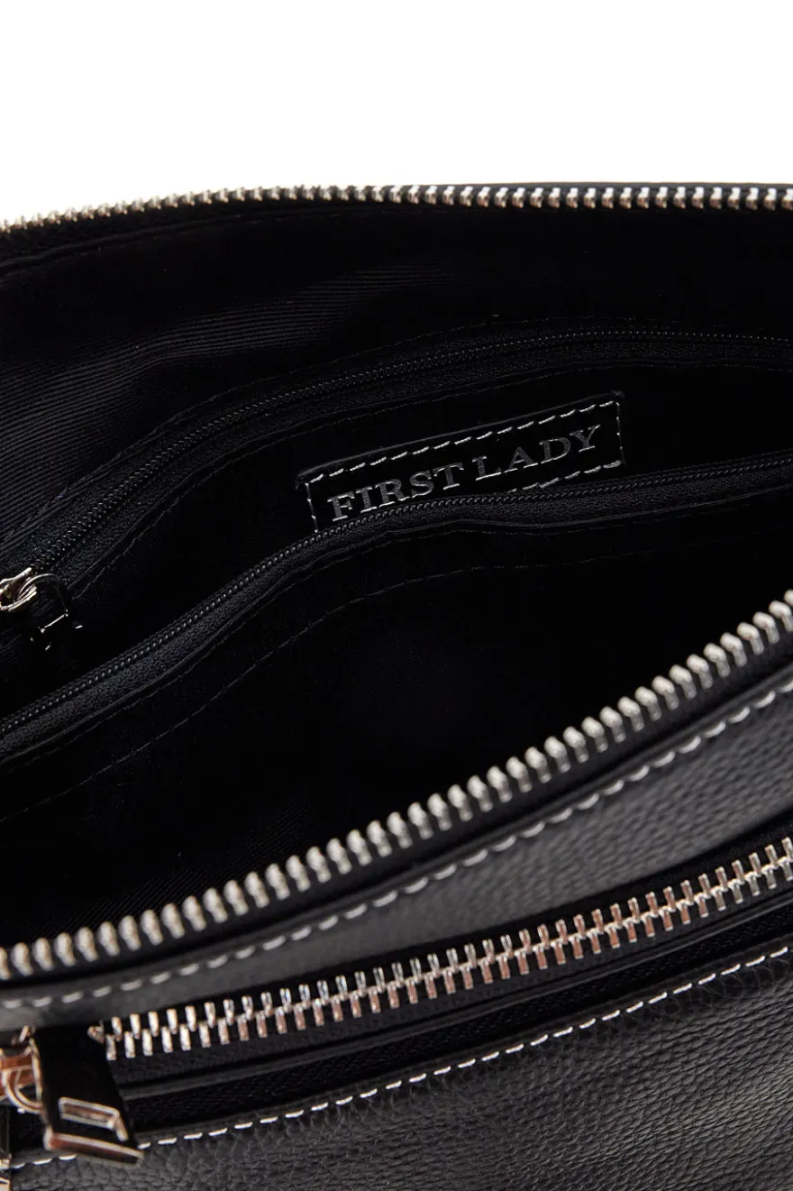 Borsa nera con manico corto e tracolla inclusi First Lady SL 18852
