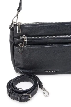 Borsa nera con manico corto e tracolla inclusi First Lady SL 18852