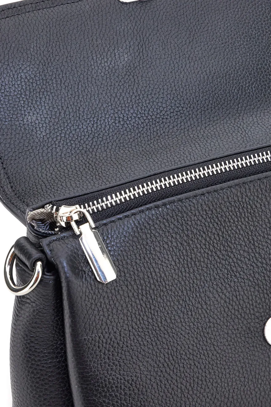 Borsa nera in vera pelle con manico corto e tracolla First Lady SL 68870