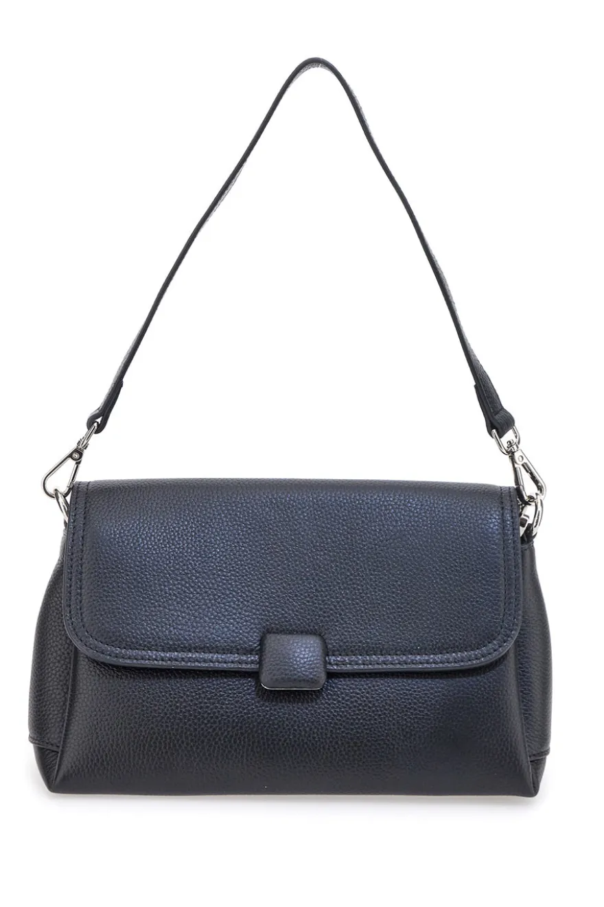 Borsa nera in vera pelle con manico corto e tracolla First Lady SL 68870